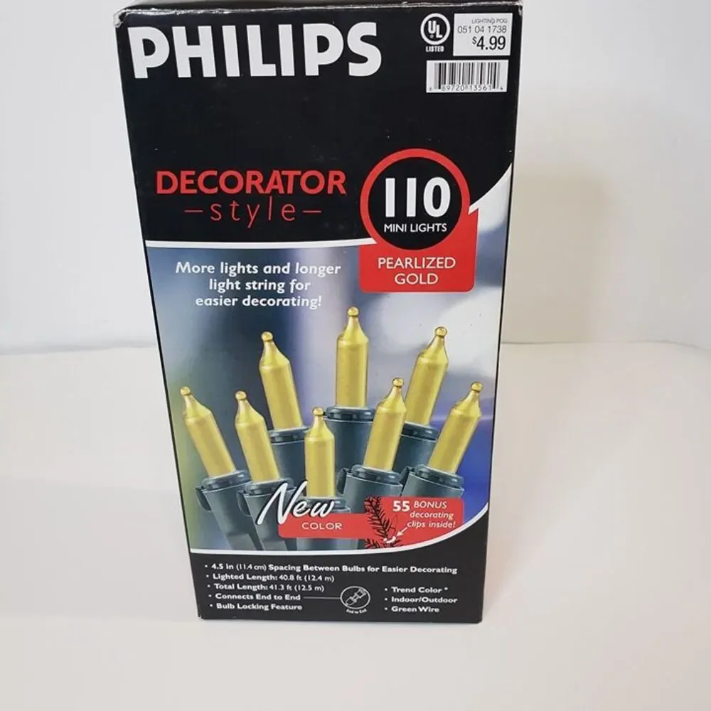 NEW Pearlized Gold Electric 110 Mini String Lights 40ft long